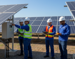 Equipe técnica executando homologação de sistemas elétricos